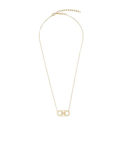 Ferragamo Crystal Pendant Chain Necklace With Adjustable Length In Gold