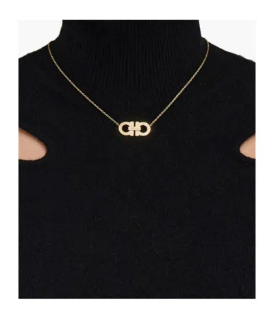Ferragamo Crystal Pendant Chain Necklace With Adjustable Length In Gold