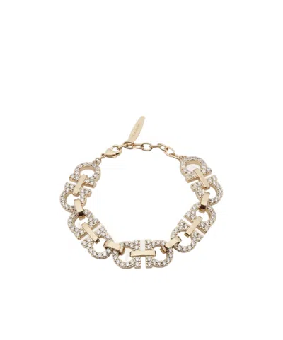 Ferragamo Crystal Embellished Gancini Bracelet In Gold
