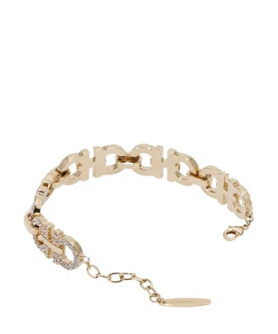 Ferragamo Crystal Embellished Gancini Bracelet In Gold
