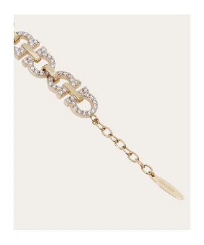 Ferragamo Crystal Embellished Gancini Bracelet In Gold