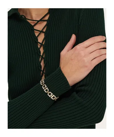 Ferragamo Crystal Embellished Gancini Bracelet In Gold