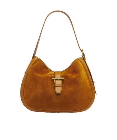 Alexander Mcqueen Brown Shoulder Bag With Adjustable Shoulder Strap And T Buckle Closure On The Front In Suede Woman