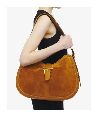 Alexander Mcqueen Brown Shoulder Bag With Adjustable Shoulder Strap And T Buckle Closure On The Front In Suede Woman