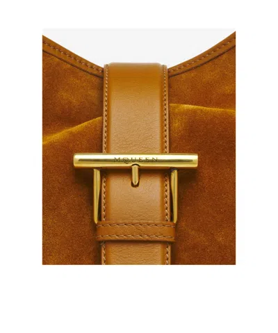 Alexander Mcqueen Brown Shoulder Bag With Adjustable Shoulder Strap And T Buckle Closure On The Front In Suede Woman
