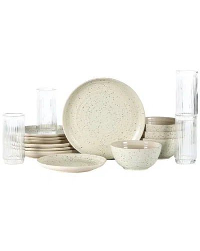 Stone Lain Dua 16pc Stoneware Dinnerware Set With Borosilicate Glass In Neutral
