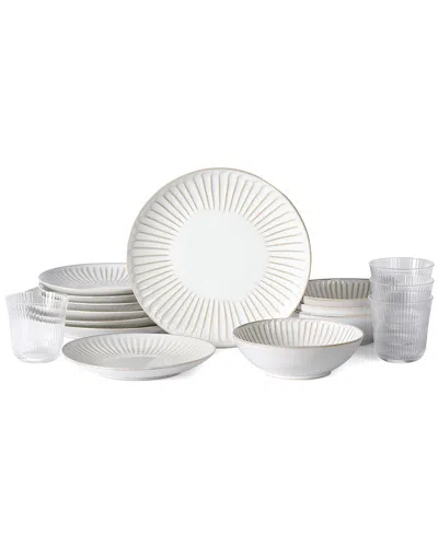 Stone Lain Linea 16pc Stoneware Dinnerware Set In White