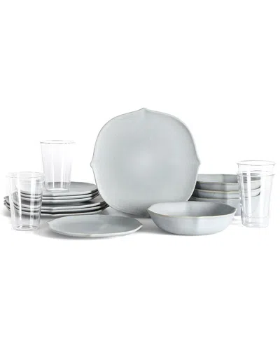 Stone Lain Baskerville 16pc Stoneware Dinnerware Set With Borosilicate Glass In White