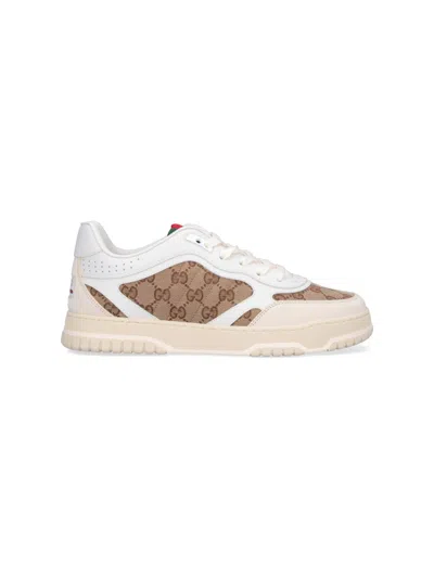 Gucci Men Re-web Low-top Leather And Suede Sneakers With Gg Supreme Fabric Inserts In White