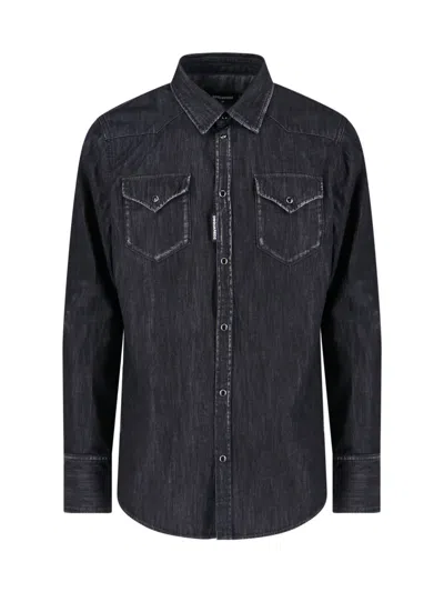 Dsquared2 Dsquared Black Denim Classic Western Shirt In Multi