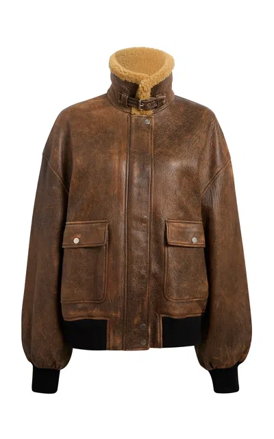 Khaite Sandor Shearling-trimmed Leather Jacket In Brown