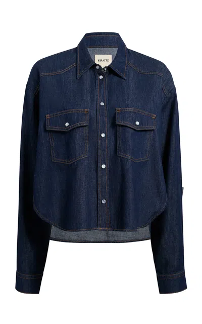 Khaite Neutrals Grenon Cropped Denim Cotton Shirt In Blue