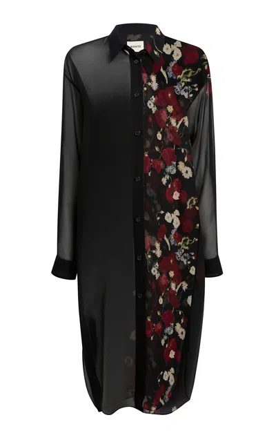 Khaite Gloria Long Sleeve Silk Chiffon Shirtdress In Black