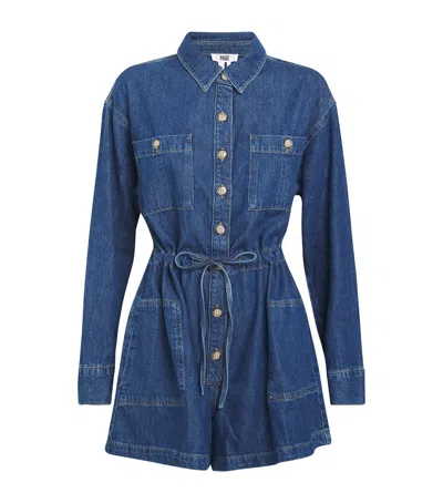 Paige Womens Glimpse Madigan Spread-collar Cotton-blend Denim Romper In Blue