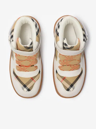 Burberry Childrens Check And Leather High-top Sneakers In Sand