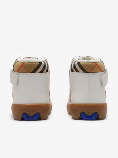 Burberry Childrens Check And Leather High-top Sneakers In Sand