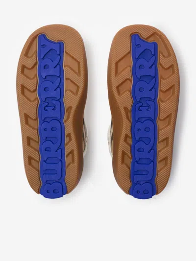 Burberry Childrens Check And Leather High-top Sneakers In Sand