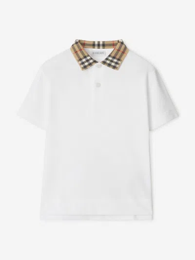 Burberry Boys White Check Polo Shirt In White