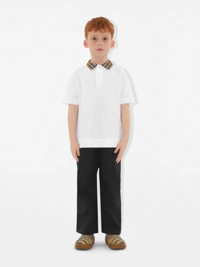 Burberry Boys White Check Polo Shirt In White