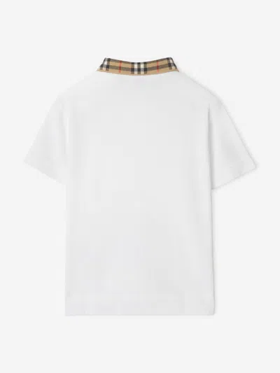 Burberry Boys White Check Polo Shirt In White