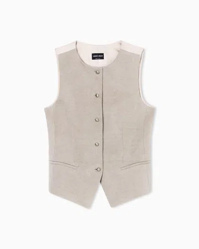 Giorgio Armani Single-breasted Waistcoat In Hemp, Viscose And Cotton Cavalry In Neutral
