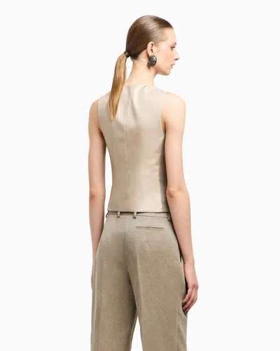 Giorgio Armani Single-breasted Waistcoat In Hemp, Viscose And Cotton Cavalry In Neutral