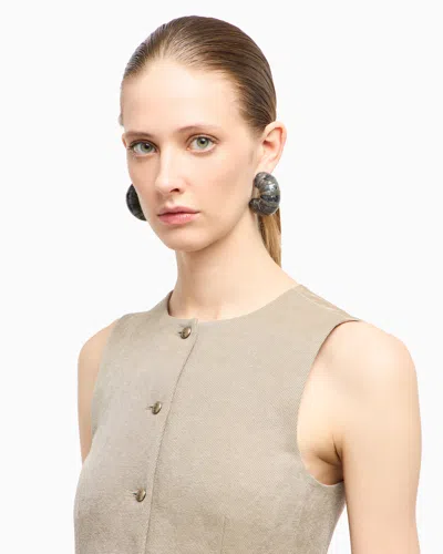 Giorgio Armani Single-breasted Waistcoat In Hemp, Viscose And Cotton Cavalry In Neutral