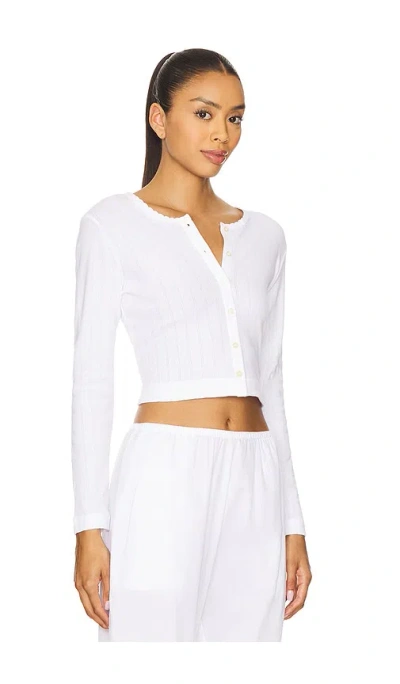 Leset Womens White Slim Cotton-pointelle Cardigan