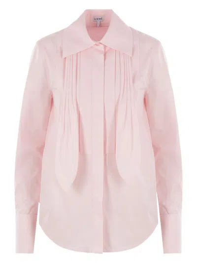 Loewe Poplin Shirt With Pleated Neck Tie In Pink