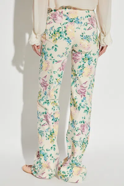 Chloé Women Flare Denim Jeans With All-over Flowers Print In Multi