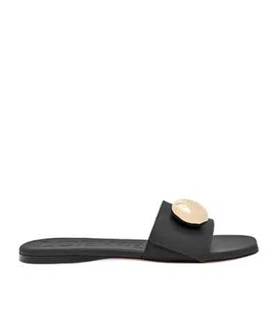 Loewe Leather Open Toe Flat Sole Slippers In Black