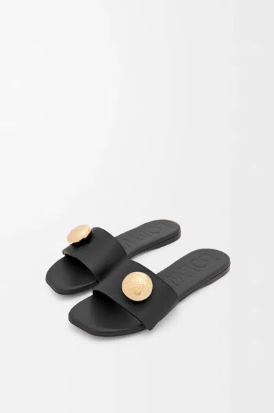 Loewe Leather Open Toe Flat Sole Slippers In Black