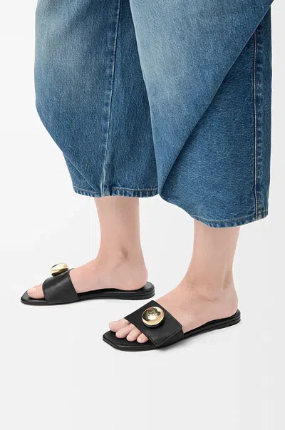 Loewe Leather Open Toe Flat Sole Slippers In Black