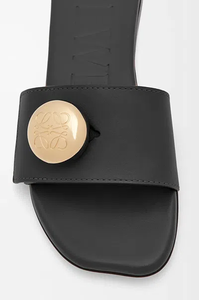 Loewe Leather Open Toe Flat Sole Slippers In Black