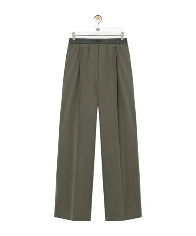 Loewe Womens Khaki Green Logo-waistband Straight-leg Woven Trousers In Black