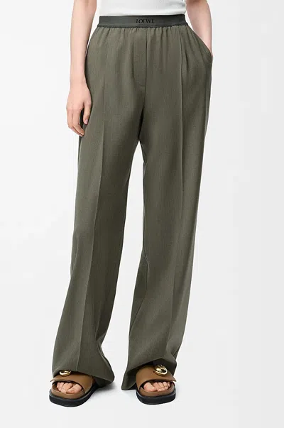 Loewe Womens Khaki Green Logo-waistband Straight-leg Woven Trousers In Black