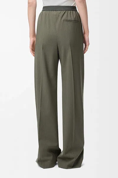 Loewe Womens Khaki Green Logo-waistband Straight-leg Woven Trousers In Black