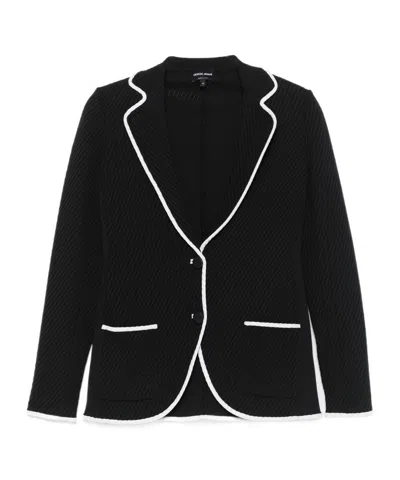 Giorgio Armani Silk Pointelle Knit Single-breasted Jacket In Black