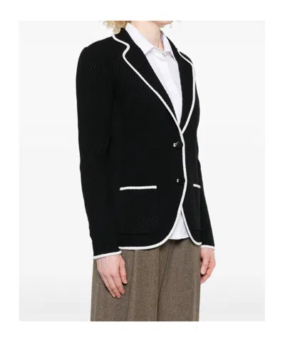 Giorgio Armani Silk Pointelle Knit Single-breasted Jacket In Black