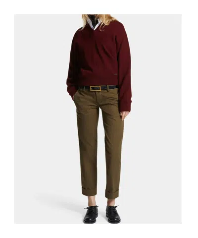 Dsquared2 Short V-neck Sweater Long Sleeves In Transparent