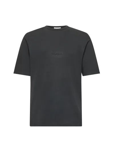 Saint Laurent Dark Grey T-shirt With Logo Lettering On The Front Tone-on-tone In Cotton Man In Animal Print