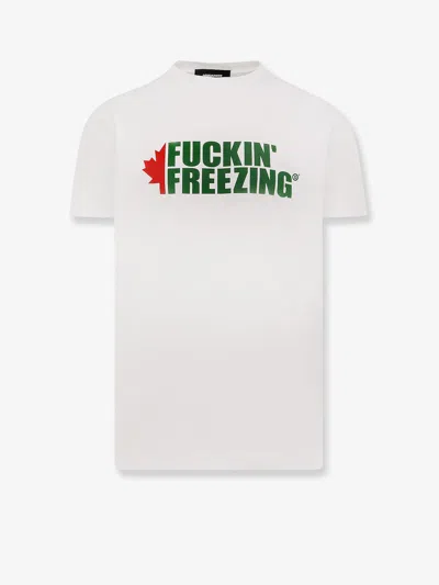 Dsquared2 White Crewneck T-shirt With Print On The Front And Logo Lettering On The Rear