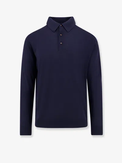 Kiton Ciro Paone Wool Long-sleeved Polo T-shirt In Blue