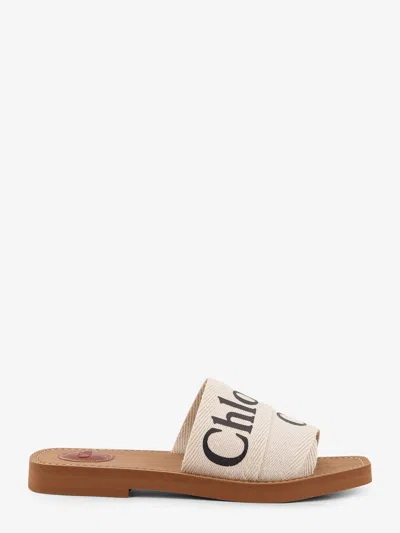 Chloé Woody Flat Logo Ribbon Slide Sandals In White