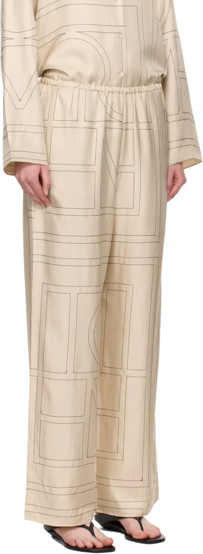Totême Monogram Silk Straight-leg Ankle Pajama Pants In Brown