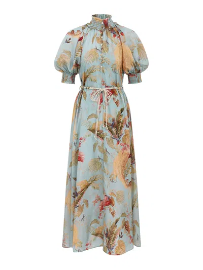 Zimmermann Ascension Billowed Silk Maxi Dress In Blue