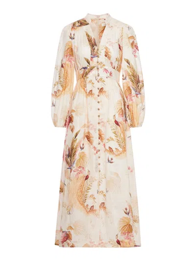 Zimmermann Ascension Linen Plunge Midi Dress