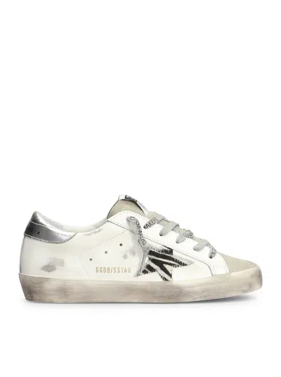 Golden Goose Superstar White Low Top Sneakers With Glittered Star Patch And Laminated Heel With Logo Lettering In In Neutral