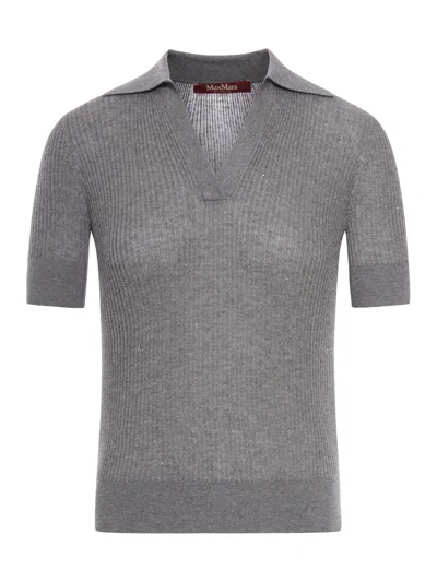 Max Mara Straw Polo In Wool And Silk With Sequins In Gray