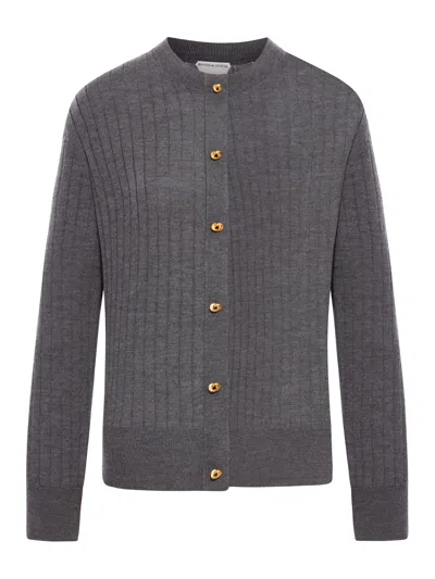 Bottega Veneta Ribbed Knit Sweater With Button-down Front In Gray